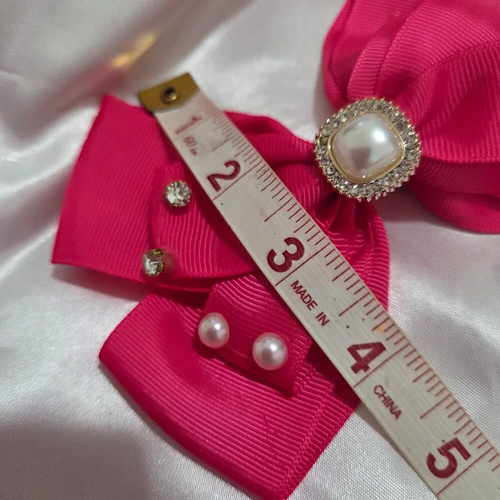 5pcs Pearl & Rhinestone Hair Bows ✨ Girls Elegant Ribbon Clips Cute Accessor